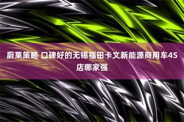蔚莱策略 口碑好的无锡福田卡文新能源商用车4S店哪家强